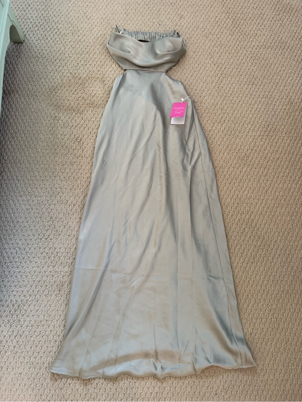 BEGINNING BOUTIQUE Satin Maxi Gown in Soft Sage Green